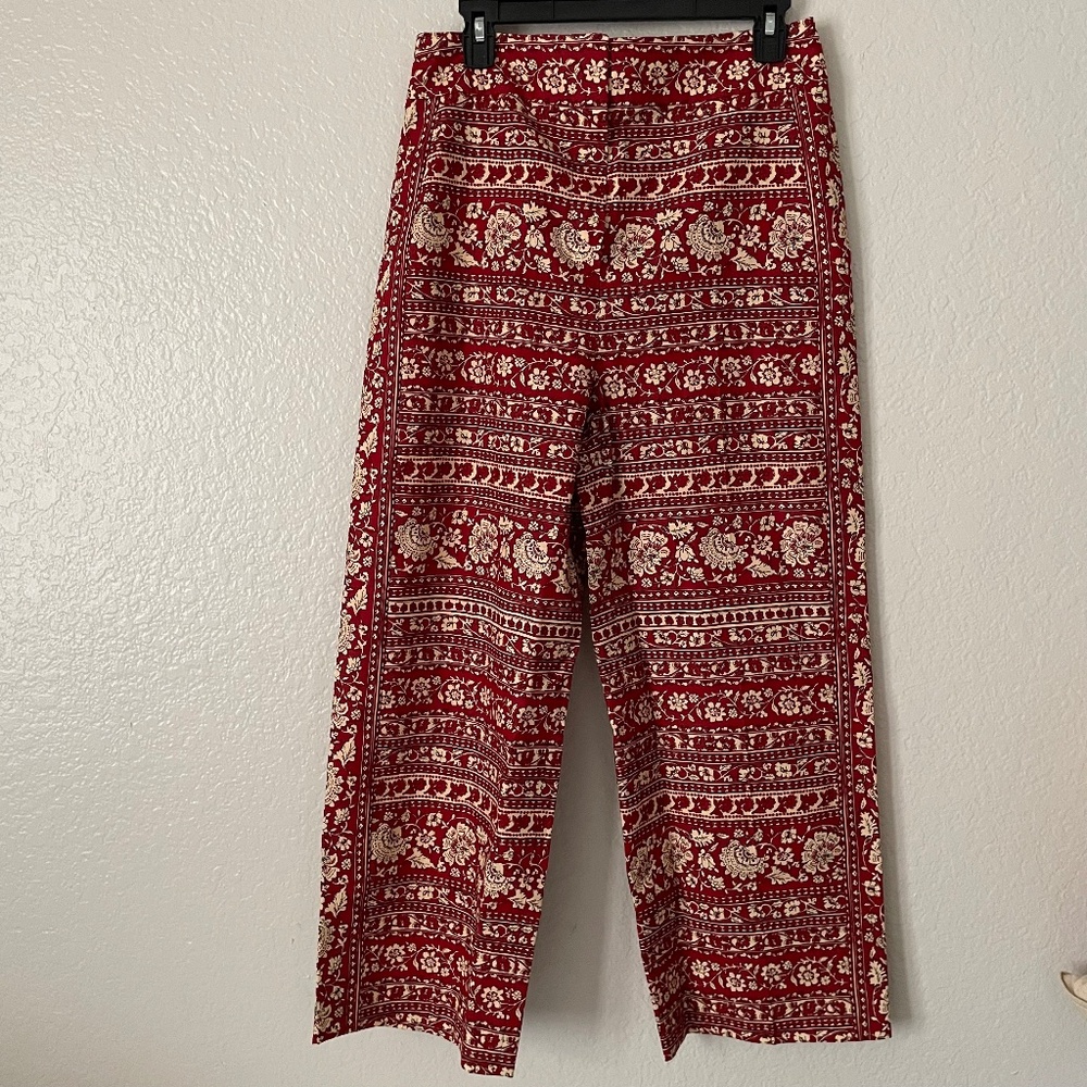 Sezane Red and Cream Cropped Pants